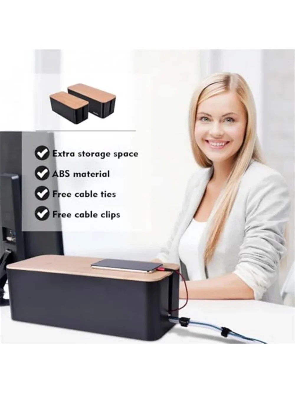Cable Management Box Set Cord Organizer Power Strip Cover Wire Storage Kit
